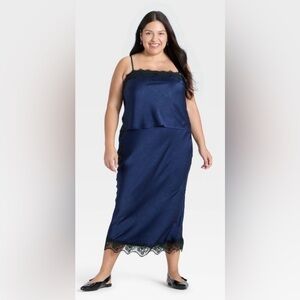 A New Day Midnight Blue Satin Skirt